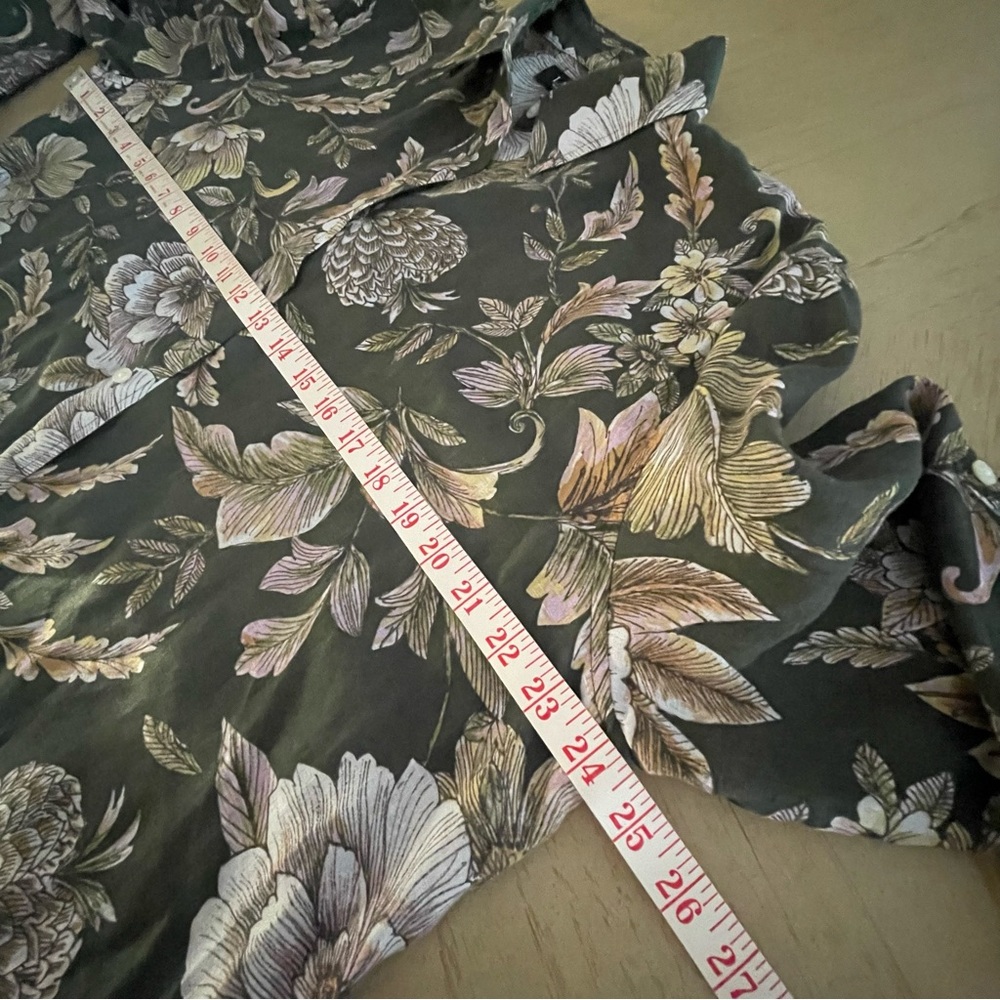 Lauren Ralph Lauren Linen Floral Blouse Olive Button Down Cottagecore XL - Picture 9 of 10